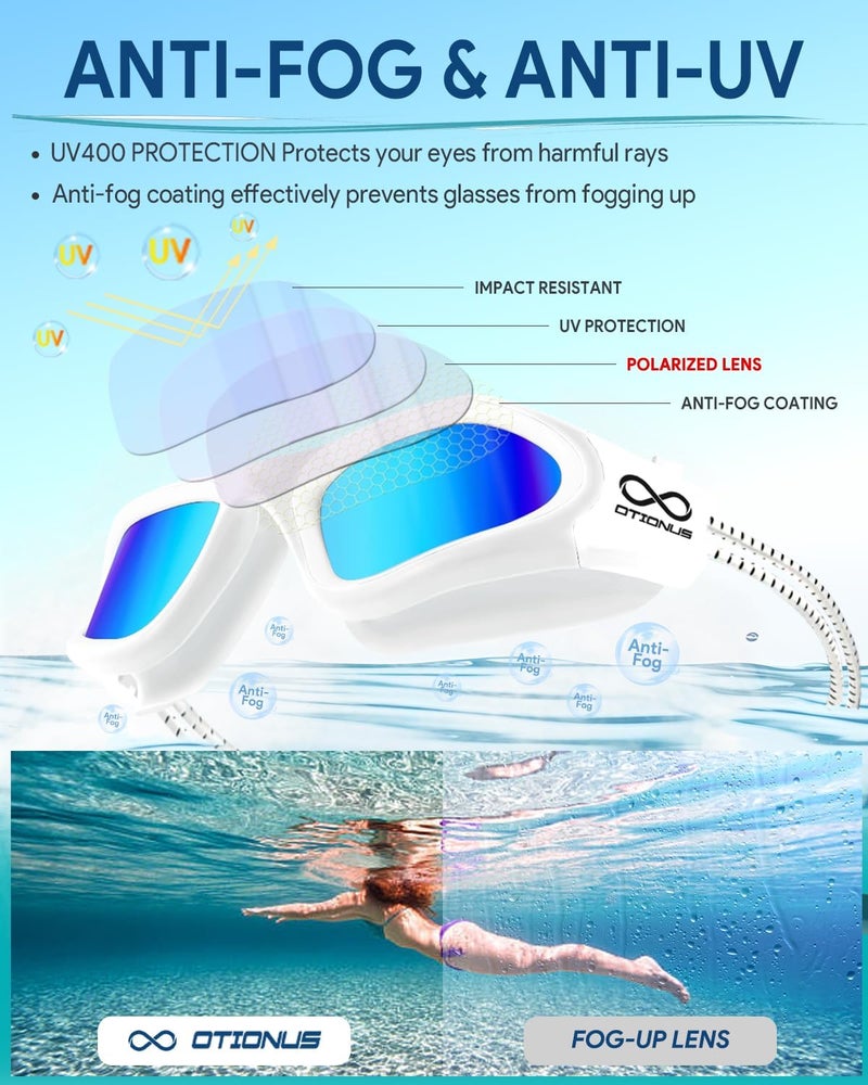 Otionus Store Swim Goggles, Polarized Adult Swimming Goggles Bungee Strap No Hair Pulling Anti-fog Pool Goggles for Men Women - Image 4
